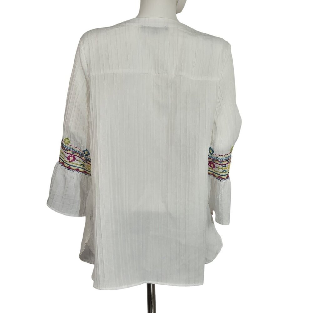Calessa Women's Tunic Size L White  Embroidered Multicolor 3/4 Sleeve Top (53) - Picture 4 of 12